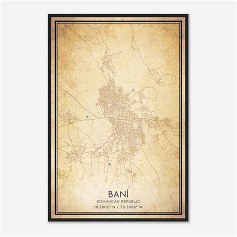 Vintage Bani Dominican Republic Map Poster, Bani City Road Wall Art ...