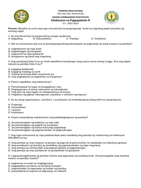 Image result for Answer Key Grade 8 ESP