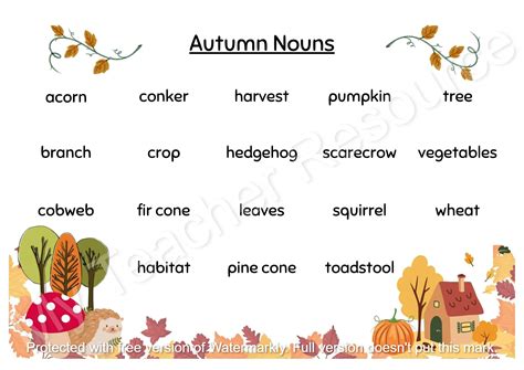 Autumn Word Mats; Autumn Adjectives, Nouns and Verbs; Printable PDF ...