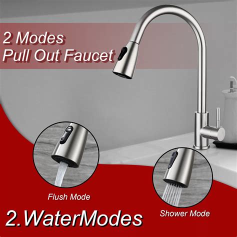 Buy Commercial Kitchen Sink Faucet Pull Out Sprayer Mixer Tap Brushed ...