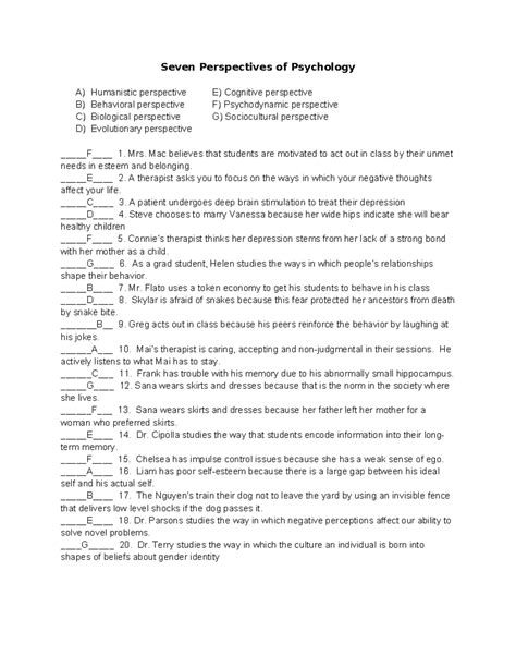 Seven Perspectives of Psychology Activity - Seven Perspectives of ...