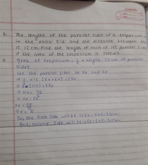 The lengths of the parallel sides of a trapezium in the ratio 5:6 and ...