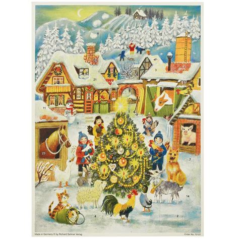 Country Farm With Animals And Christmas Tree Paper Advent Calendar