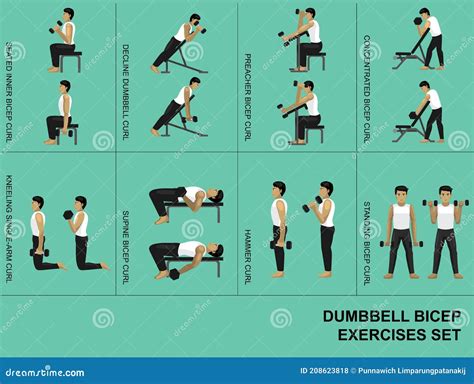 Dumbbell Bicep Exercise Moves Manga Gym Set Illustration Stock Vector ...