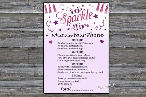 Pink glitter what s in your phone birthday party game adult birthday ...