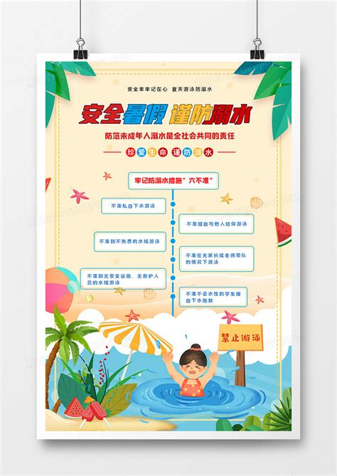 夏季防溺水措施“六不准”宣传海报设计图片下载_psd格式素材_熊猫办公