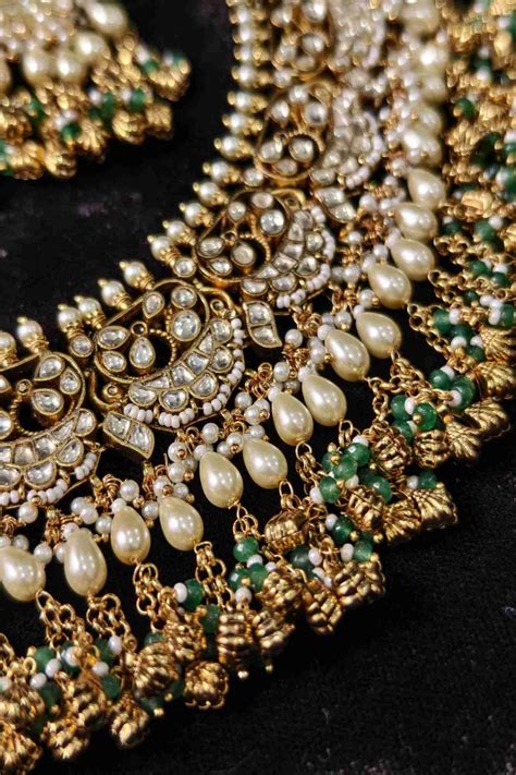 Rajwadi Ahmedabadi Jadau Necklace and Earrings Set with dangling chain
