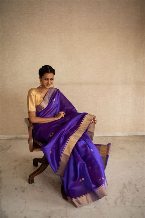 KAZ(PURPLE)- Blue Purple Silk Chanderi Saree – Priyanka Raajiv