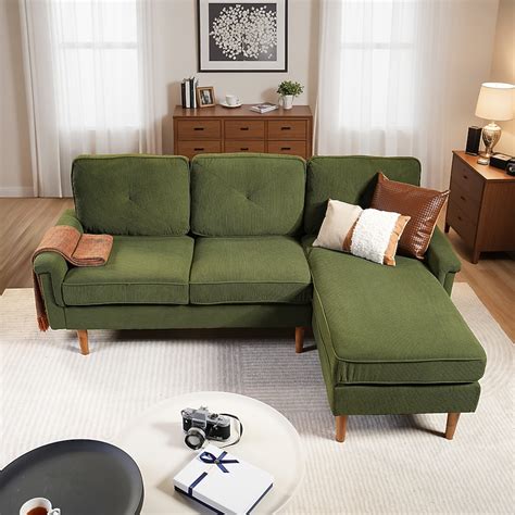ALTRIGUS 87-in W Modern Corduroy Green-Right Chaise 3-seater Reclining ...
