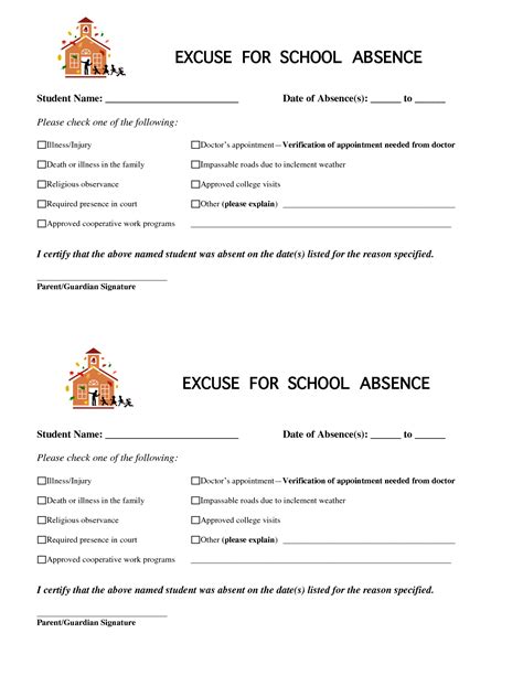 For School Absence Excuses - 8 Free PDF Printables | Printablee ...
