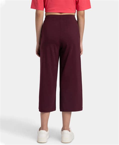 Buy Super Combed Cotton Elastane Stretch Relaxed Fit Culottes - Wine ...