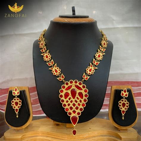 Assamese Traditional Dugdugi Set | Red Golden