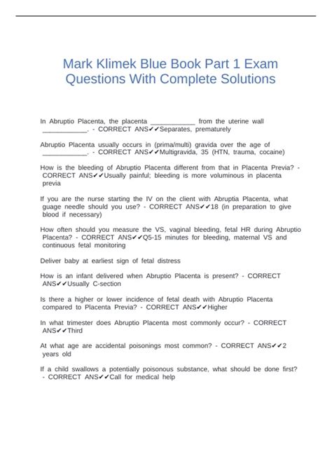 Mark Klimek Blue Book Part 1 Exam Questions With Complete Solutions ...