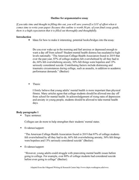 Argumentative outline - Outline for argumentative essay If you take ...