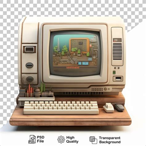 Premium PSD | 3d old vintage computer on transparent background