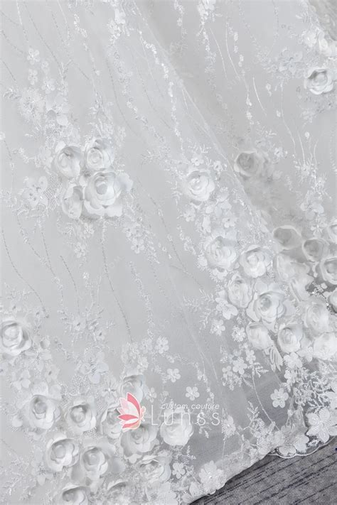 Luxury Beaded 3d Flowers Ball Gown Wedding Dress - Lunss
