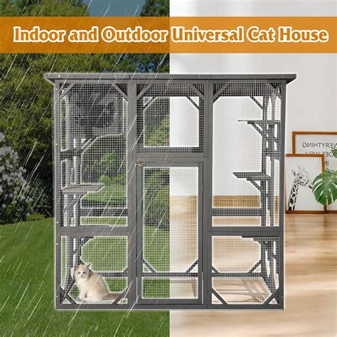 Buy Grepatio Cat Enclosure Outdoor Catio Large Wooden Cat House with ...
