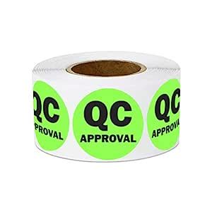 QC Approval Stickers - 1 Inch Round Circle in Bright Neon Green QC ...