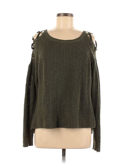 Express 100% Cotton Solid Colored Green Pullover Sweater Size M - 84% ...