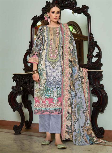 Blue Pure Cotton Pakistani Print Unstitched Salwar Suit Set for Women ...