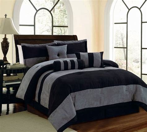 Black and Grey Micro Suede Striped Comforter Set | Comforter sets ...