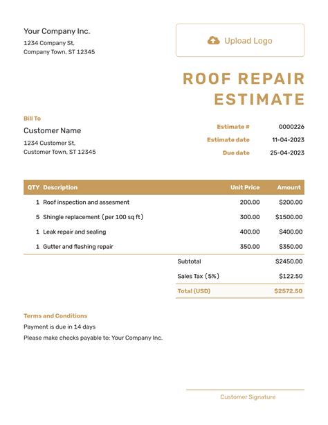 Free Roof Repair Estimate Template | docelf.com