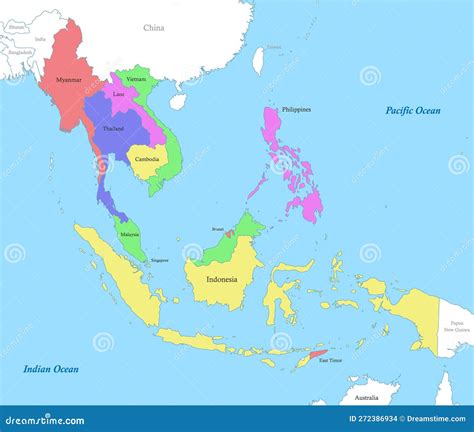 Map of Southeast Asia with Borders of the States. Stock Vector ...