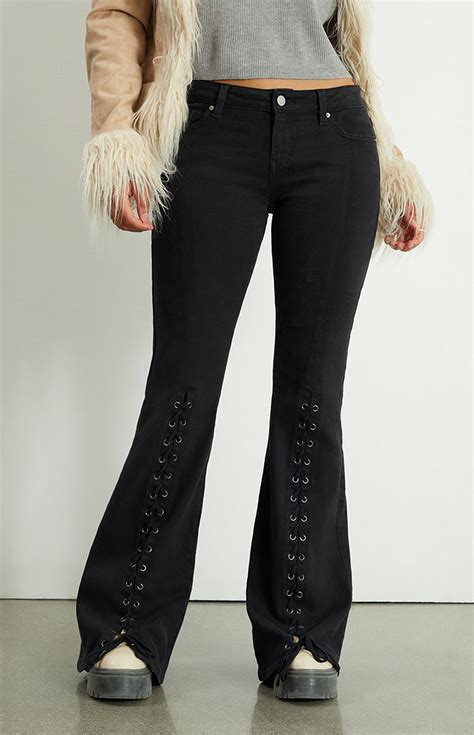 Pacsun Black Lace-Up Low Rise Flare Jeans | Pacsun