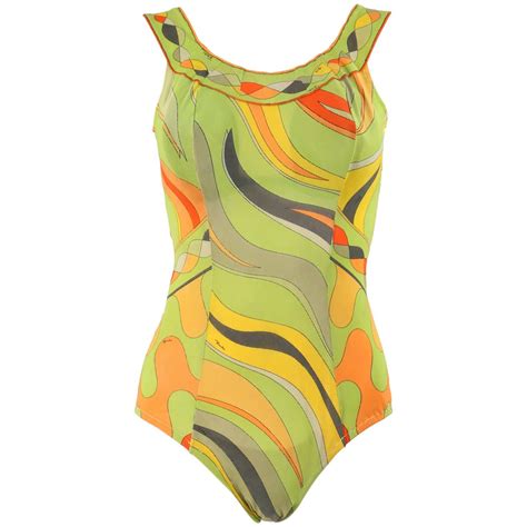 EMILIO PUCCI c.1960's Op Art Signature Print One Piece Bodysuit Bathing ...