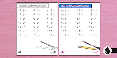 Add and Subtract Fractions With Like Denominators Activity