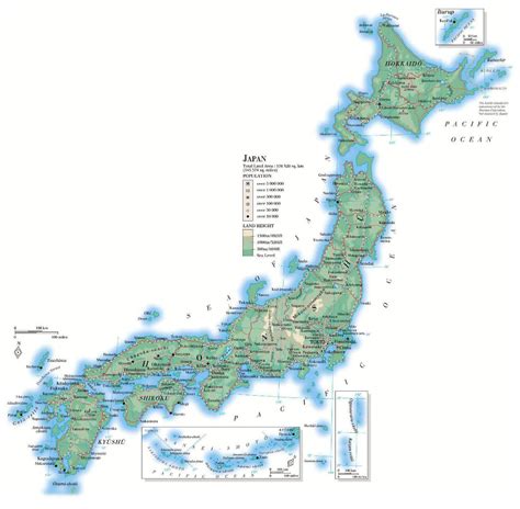 Large detailed elevation map of Japan with roads, cities and airports | Japan | Asia | Mapsland ...