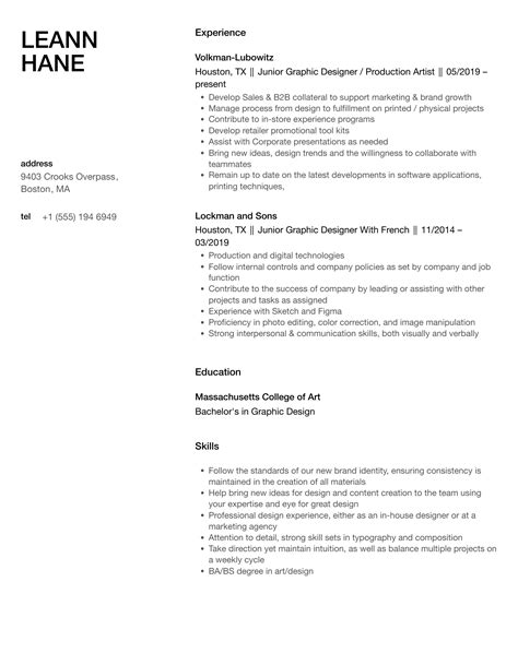Junior Graphic Designer Resume Samples | Velvet Jobs