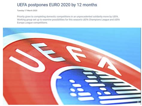 欧洲杯】欧足联官方宣布：欧洲杯推迟至2021年举行|欧足联|巡回赛|巴库】_傻大方