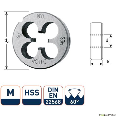 Rotec 360.1000 HSS Round cutter DIN 223 Metric M10x1,5
