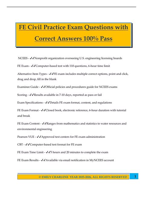 FE Civil Practice Exam Questions with Correct Answers 100% Pass - FE ...