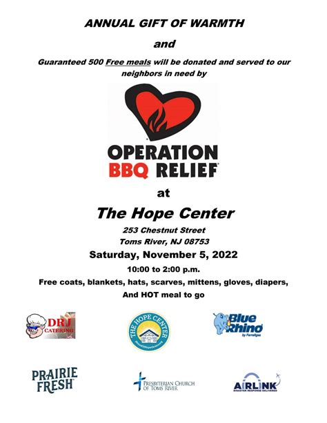 HOPE Center to Host Gift of Warmth, Operation BBQ Relief Nov. 5 | Toms ...