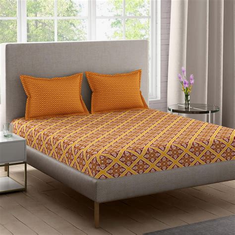 Buy BICHAUNA Malhaar Cotton 120TC Printed 3Pcs Queen Bedsheet Set from ...