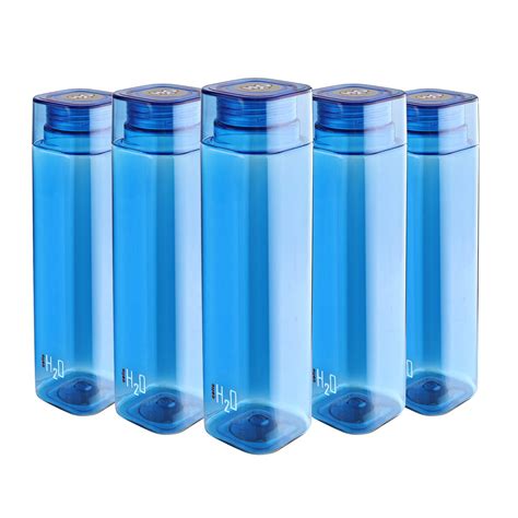 Cello H2O Squaremate Plastic Water Bottle, 1-Liter, Set of 5, Blue Rs ...