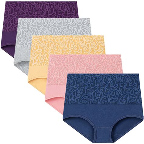 DJskiyers Women Cotton Underwear 4 Pack High Waisted Briefs Printed ...