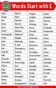 Words That Start With E | Words Starting with E » Onlymyenglish.com