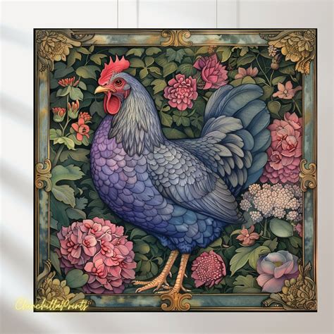 Blue Hen Set of 3, Art Nouveau Blue Hen, Delaware Blue Rooster ...