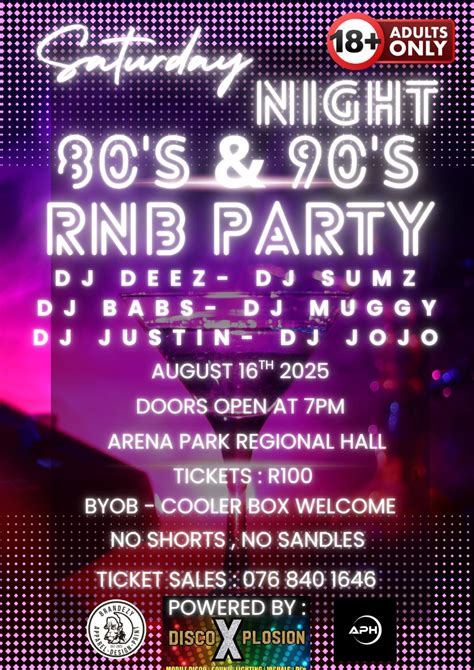 80s & 90s RnB Party , Arena Park Regional Hall, Chatsworth, 16 August ...