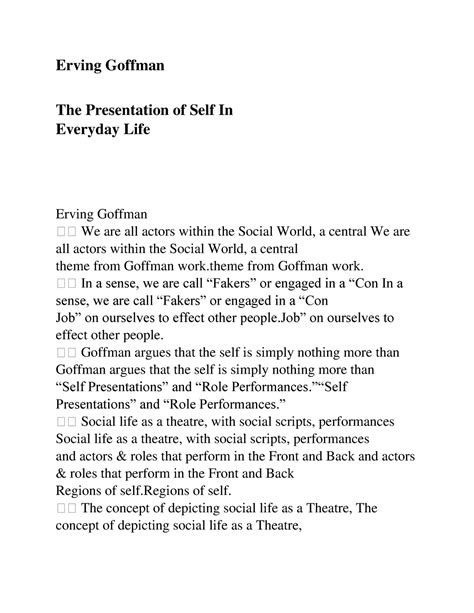 Erving Goffman The Presentation of Self In Everyday Life - Erving Goffman The Presentation of ...