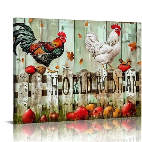 Nawypu Farmhouse Chicken Kitchen Decor Wall Art Country Roosters ...