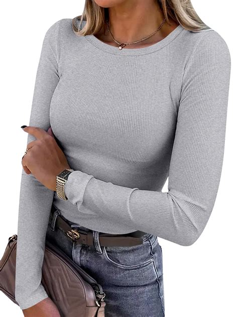 ANRABESS Women Long Sleeve Shirts Rib Knit Slim Fit Tops Basic Tee 2025 Fall Outfits Casual T-Shirt