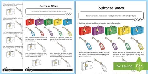 Place Value Four-Digit Numbers Travel Themed Worksheet / Worksheet