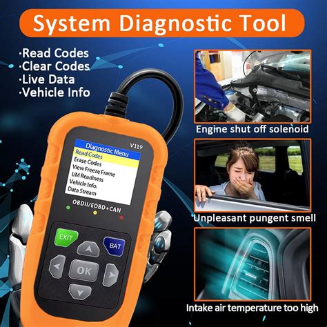 V119 OBD2 Scanner Code Reader, Check Engine Light Diagnostic Tool, Car ...