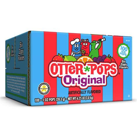 Otter Pops Original Assorted Freezer Pops - 100 Count, 6 Zippy Flavors ...