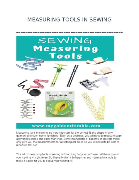 Measuring tools in sewing - MEASURING TOOLS IN SEWING Measuring tools in sewing are very ...
