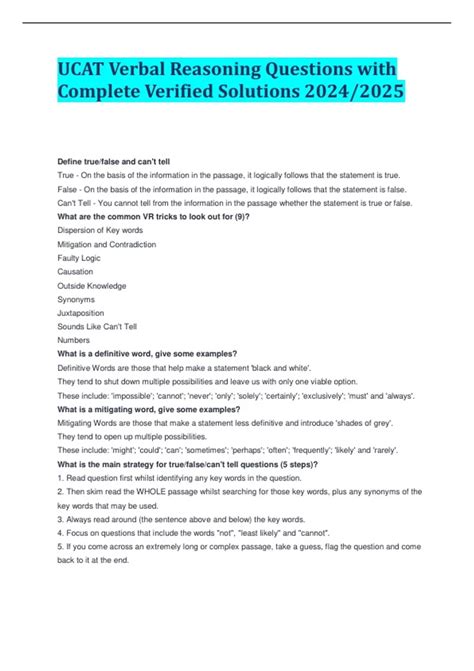 UCAT Verbal Reasoning Questions with Complete Verified Solutions 2024/ ...